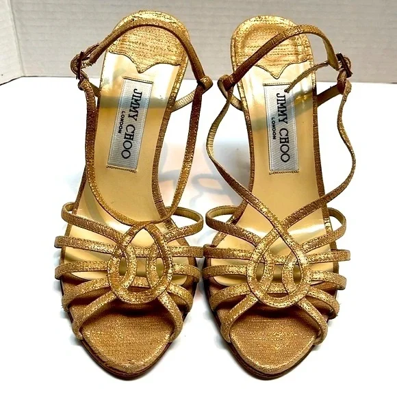 Vintage Jimmy Choo 90’s Rose Gold Sparkly Slingback Heals: S- 7.5 - Picture 1 of 15